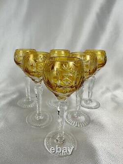 Nachtmann Traube Czech Cut to Clear Amber Crystal Wine Decanter and 6 Goblets