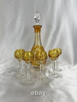 Nachtmann Traube Czech Cut to Clear Amber Crystal Wine Decanter and 6 Goblets