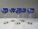 Nachtmann Traube Lot Of 5 Cobalt Blue Cut To Clear Crystal Wine Glasses 7 Nib