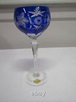 Nachtmann Traube Lot of 6 Cobalt Blue Cut to Clear Crystal Tall Wine Hocks 8 1/4