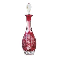 Nachtmann Traube wine decanter cut to clear crystal in cranberry vintage