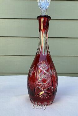 Nachtmann decanter set, cut-to-clear with 4 matching cordials Traube red grape