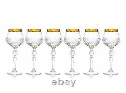 Neman 8.5 Oz Set of 6 wine Glasses HandMade Cut Crystal Wine Glasses 24K Gold