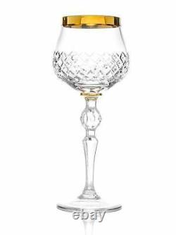 Neman 8.5 Oz Set of 6 wine Glasses HandMade Cut Crystal Wine Glasses 24K Gold