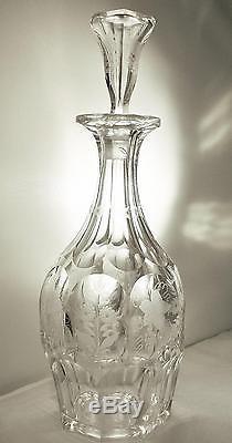 New England Glass Ashburton Cut Glass Decanter Engraved Grapes Florals