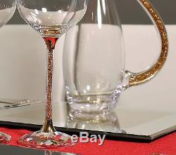 New Gold Swarovski Crystal Filled Decanter & Pair of Matching Wine Glasses