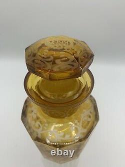 Nineteenth Century Bohemian Cut To Clear Amber Glass Decanter Deer and Castle