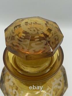 Nineteenth Century Bohemian Cut To Clear Amber Glass Decanter Deer and Castle