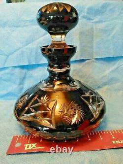 O1268 CRYSTAL SHIPS DECANTER RUBY RED CUT TO CLEAR BOHEMIAN 12 tall 9 wide