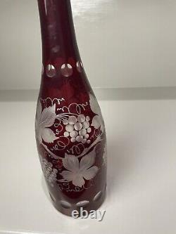 ONE Ruff 1890 Bohemian Cut To Clear Cranberry Crystal Wine Decanter, 15