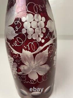 ONE Ruff 1890 Bohemian Cut To Clear Cranberry Crystal Wine Decanter, 15