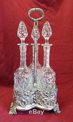 Old CORBELL & CO. Large Grape Vine Design LIQUOR SET with 3 Cut Glass Decanters