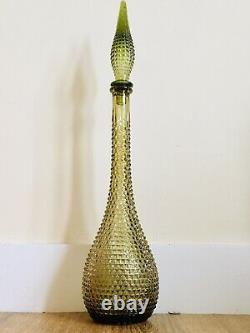 Olive Yellow Spikey Diamond Cut Genie Bottle Decanter 1960s Glass Empoli MCM