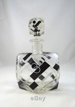 Original Art Deco Bohemian Geometric Glass Cut Whisky Decanter By Karl Palda
