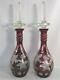Outstanding Large Pair Of Bohemian Ruby Cut To Clear Glass Decanters