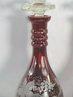 Outstanding Large Pair of Bohemian Ruby Cut to Clear Glass Decanters