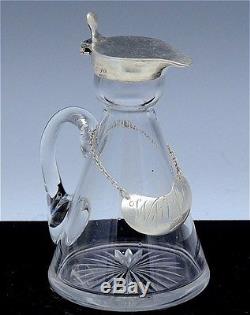 PAIR 1930 MAPPIN & WEBB STERLING & CUT GLASS WHISKEY NOGGIN JUGS w DECANTER TAGS