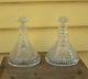 Pair Of English Cut Clear Crystal Liquor Ships Decanters With Stoppers Circa 1930