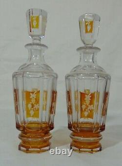 PR. BOHEMIAN AMBER Cut to Clear GLASS SHERRY PORT DECANTERS Bottles Wine