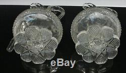 Pair 19th C Dutch Cut Glass Claret Jugs Ewers Pitchers Solid Silver Mounts