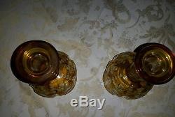 Pair (2) of Decanters Victorian Bohemian Cut Glass Yellow Clear Cut