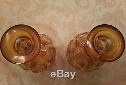 Pair (2) of Decanters Victorian Bohemian Cut Glass Yellow Clear Cut