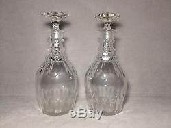 Pair Antique 3 Ring Cut Glass Decanters 1800's