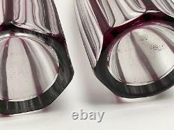 Pair! Antique Baccarat Amethyst Crystal Cut To Clear Decanters