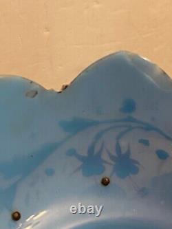 Pair Antique Blue Hand Blown Hand Painted Mantle Lusters Lustre Cut Glass Prisms