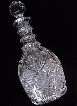Pair Antique Brilliant Crystal Cut Large Glass Decanters