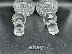 Pair Antique Clear Cut Glass Perfume Bottles or Small Decanters with Stoppers, 6