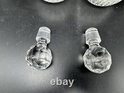 Pair Antique Clear Cut Glass Perfume Bottles or Small Decanters with Stoppers, 6