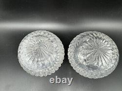 Pair Antique Clear Cut Glass Perfume Bottles or Small Decanters with Stoppers, 6