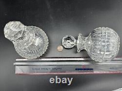 Pair Antique Clear Cut Glass Perfume Bottles or Small Decanters with Stoppers, 6