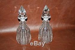 Pair Antique English 8.5 Tall Heavy Cut Crystal Whiskey Decanters with Stoppers