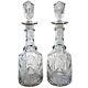 Pair Antique English Mid Victorian Cut Glass Tall Neck Decanters C. 1860