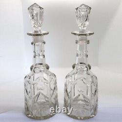 Pair Antique English Mid Victorian Cut Glass Tall Neck Decanters c. 1860