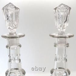 Pair Antique English Mid Victorian Cut Glass Tall Neck Decanters c. 1860