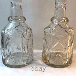 Pair Antique English Mid Victorian Cut Glass Tall Neck Decanters c. 1860