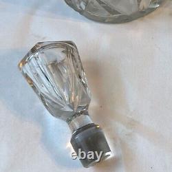 Pair Antique English Mid Victorian Cut Glass Tall Neck Decanters c. 1860