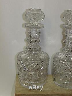Pair Antique English or Irish Cut Crystal Glass Liquor Decanters