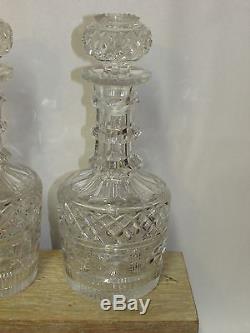 Pair Antique English or Irish Cut Crystal Glass Liquor Decanters