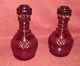 Pair Antique English Or Irish Ruby Red Cut Glass Decanters