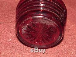 Pair Antique English or Irish Ruby Red Cut Glass Decanters