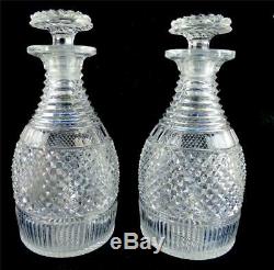 Pair Antique Georgian Regency Cut Glass Anglo Irish Decanters