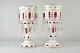 Pair Antique Victorian Mantle Lusters Bohemian Cut To Cranberry Hand Blown