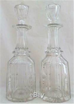 Pair Cut Glass Decanters Octagonal Mallet Shape William IV Antique c 1835