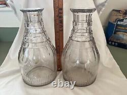 Pair Georgian / Pittsburgh 18th century cut glass decanters back bar bottles