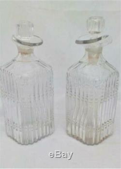 Pair Georgian Square Cut Irish Glass Pint Decanters Spouted Pouring Lip c 1825
