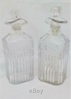 Pair Georgian Square Cut Irish Glass Pint Decanters Spouted Pouring Lip c 1825